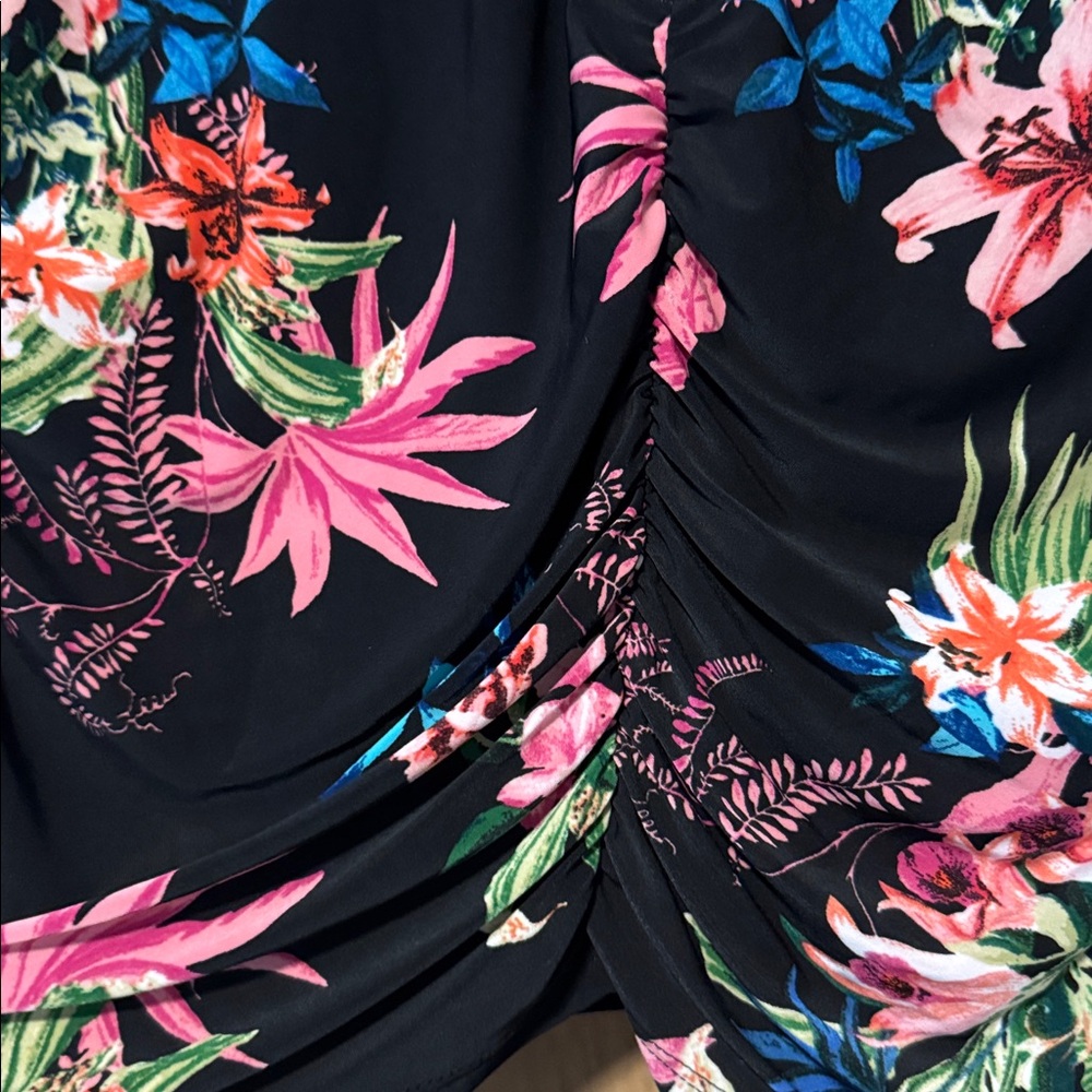 I.N.C. Floral printed lace up Rouched slinky blouse Top Womens L stretch office - Picture 5 of 12